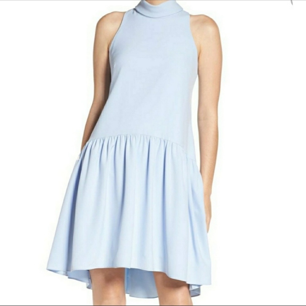 Eliza J Light Blue High Collar Drop Waist Dress Size 10